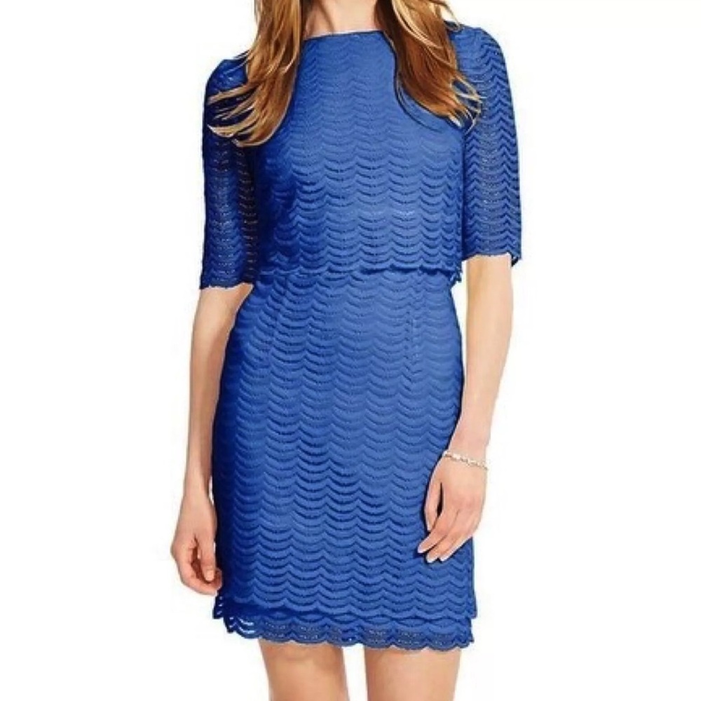 American Living Blue Lace Scallop Hem Tiered Sheath Dress Size 12